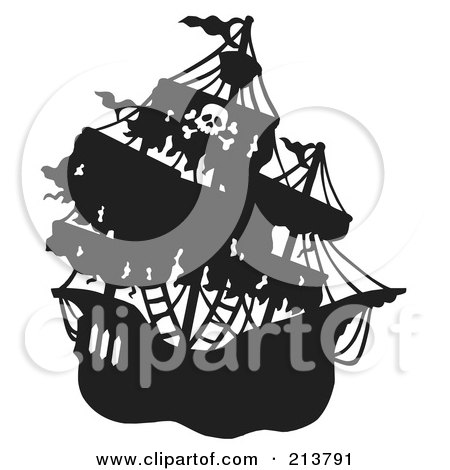 Royalty-Free (RF) Clipart Illustration of a Silhouetted Mysterious Pirate Ship - 1 by visekart