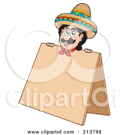 Royalty-Free (RF) Clipart Illustration of a Mexican Man Behind A Blank Sign by visekart