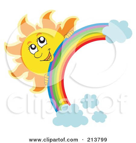 Royalty-Free (RF) Clipart Illustration of a Happy Sun Looking Over A Rainbow by visekart