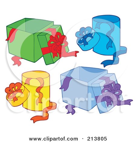 Royalty-Free (RF) Clipart Illustration of a Digital Collage Of Opened Gift Boxes by visekart