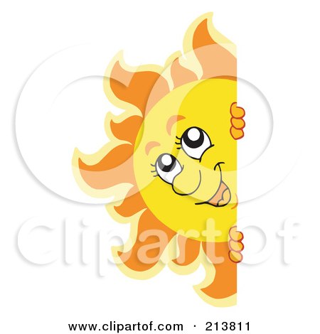 Royalty-Free (RF) Clipart Illustration of a Happy Summer Sun Looking Around A Blank Sign by visekart