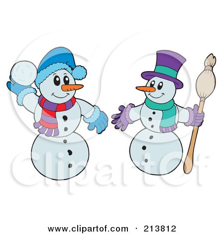 Royalty-Free (RF) Clipart Illustration of a Digital Collage Of Two Snowmen by visekart