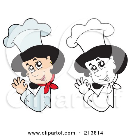 Royalty-Free (RF) Clipart Illustration of a Digital Collage Of Color And Outlined Female Chef Signs - 1 by visekart