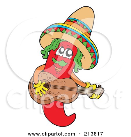 Royalty-Free (RF) Clipart Illustration of a Male Mexican Chili Pepper Playing A Guitar by visekart
