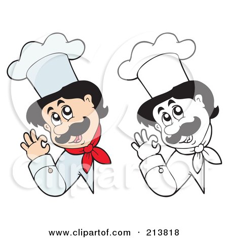 Royalty-Free (RF) Clipart Illustration of a Digital Collage Of Color And Outlined Male Chef Signs - 2 by visekart