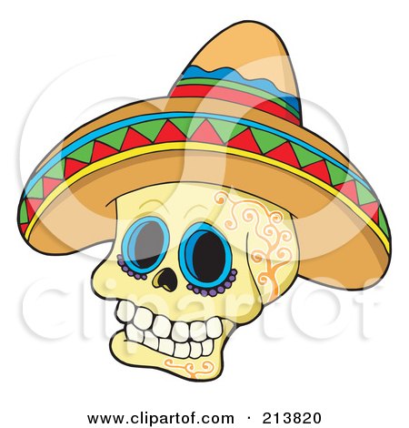 Royalty-Free (RF) Clipart Illustration of a Mexican Skull Wearing A Sombrero by visekart