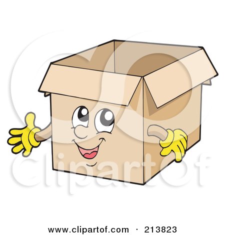 Royalty-Free (RF) Clipart Illustration of a Happy Cardboard Box Presenting by visekart