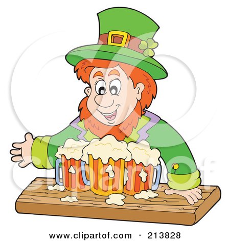 Royalty-Free (RF) Clipart Illustration of a Leprechaun With Many Mugs Of Beer by visekart