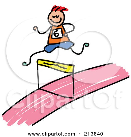 Royalty-Free (RF) Clipart Illustration of a Childs Sketch Of A Boy Leaping A Hurdle by Prawny