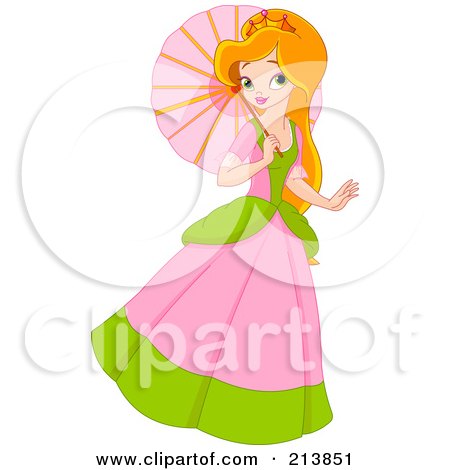 Royalty-Free (RF) Clipart Illustration of a Beautiful Princess With A Parasol by Pushkin