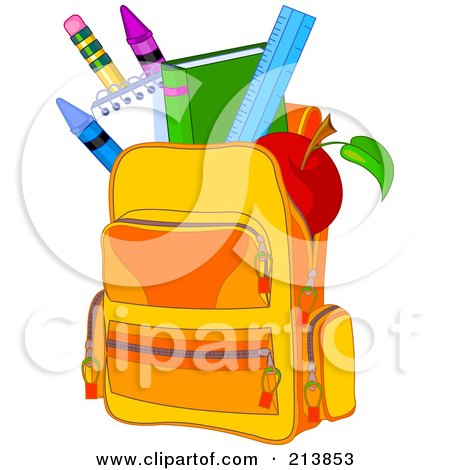 Royalty-Free (RF) Clipart Illustration of a School Bag Full Of Items by Pushkin
