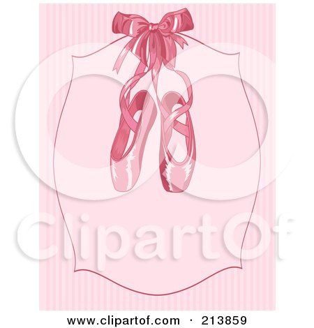Royalty-Free (RF) Clipart Illustration of Pink Ballet Slippers On A Plaque Over Pink Stripes by Pushkin