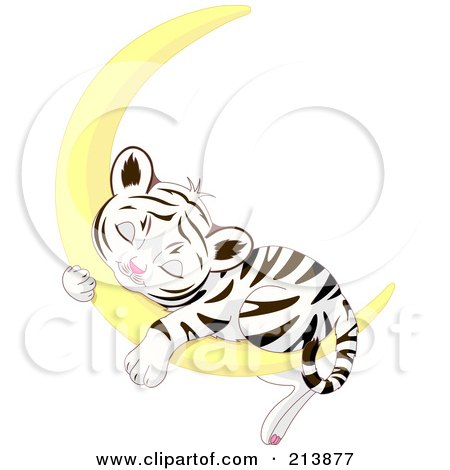Royalty-Free (RF) Clipart Illustration of a Cute Baby Tiger Sleeping On A Crescent Moon by Pushkin