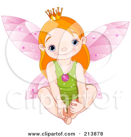 Royalty-Free (RF) Clipart Illustration of a Cute Baby Fairy Touching Her Feet by Pushkin