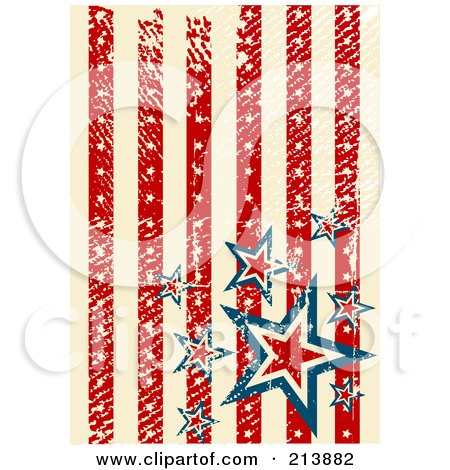 Royalty-Free (RF) Clipart Illustration of a Grungy Background Of Distressed Vertical American Stars And Stripes by Pushkin
