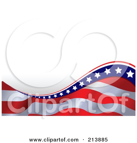 Royalty-Free (RF) Clipart Illustration of a Wave Of American Stars And Stripes On Shaded White by Pushkin