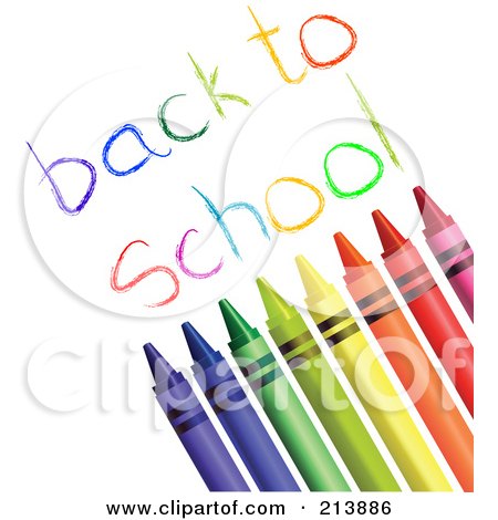 Royalty-Free (RF) Clipart Illustration of a Row Of Crayons With Back To School Text by Pushkin