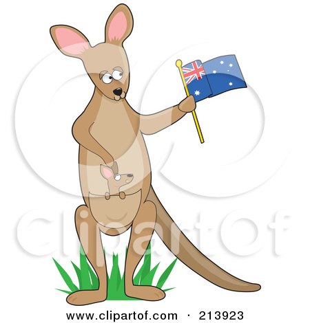 Royalty-Free (RF) Clipart Illustration of a Kangaroo Waving An Aussie Flag, In The Shape Of A K by Maria Bell