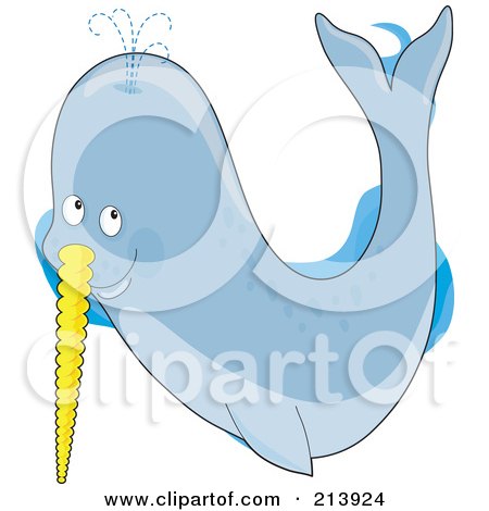 Royalty-Free (RF) Clipart Illustration of a Happy Narwhal Fish, In The Shape Of An N by Maria Bell