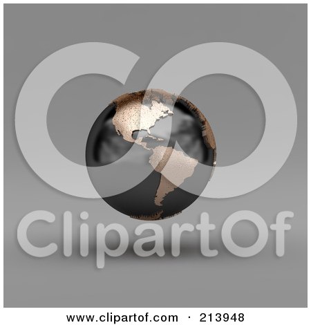 Royalty-Free (RF) Clipart Illustration of a 3d Floating Black And Copper Globe Showing North And South America by stockillustrations
