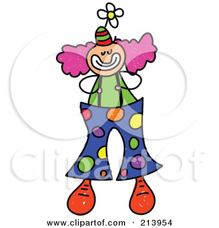 Royalty-Free (RF) Clipart Illustration of a Childs Sketch Of A Clown With Big Spotted Pants by Prawny