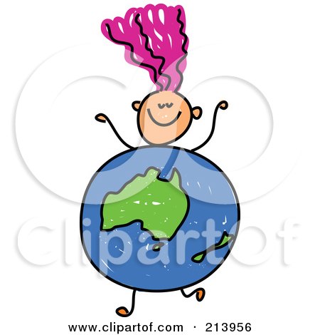 Royalty-Free (RF) Clipart Illustration of a Childs Sketch Of A Girl With An Australian Globe Body by Prawny