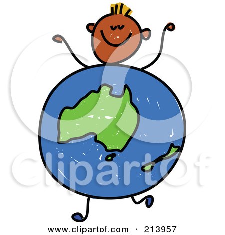 Royalty-Free (RF) Clipart Illustration of a Childs Sketch Of A Boy With An Australian Globe Body by Prawny