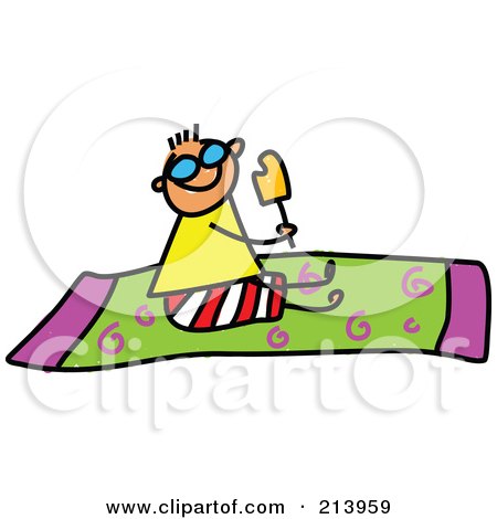 Royalty-Free (RF) Clipart Illustration of a Childs Sketch Of Childs Sketch Of A Boy Eating A Popsicle On A Towel by Prawny