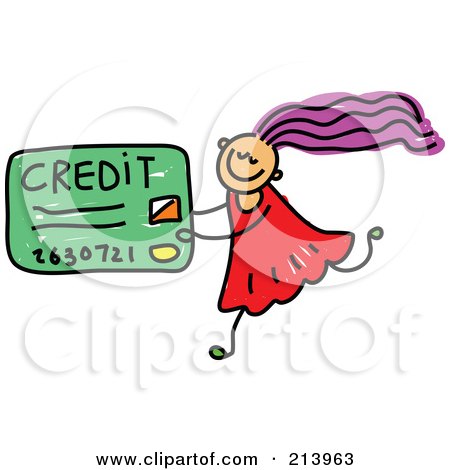 Royalty-Free (RF) Clipart Illustration of a Childs Sketch Of A Girl Carrying A Credit Card by Prawny