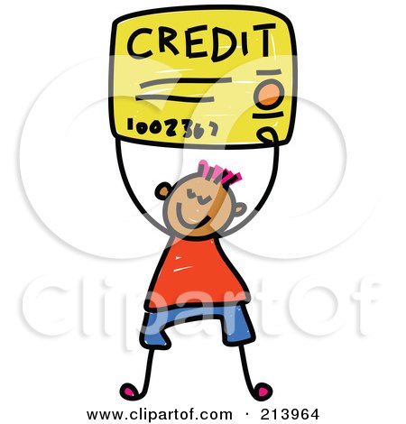Royalty-Free (RF) Clipart Illustration of a Childs Sketch Of A Boy Carrying A Credit Card by Prawny