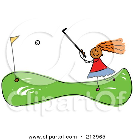 Royalty-Free (RF) Clipart Illustration of a Childs Sketch Of A Girl Golfing by Prawny