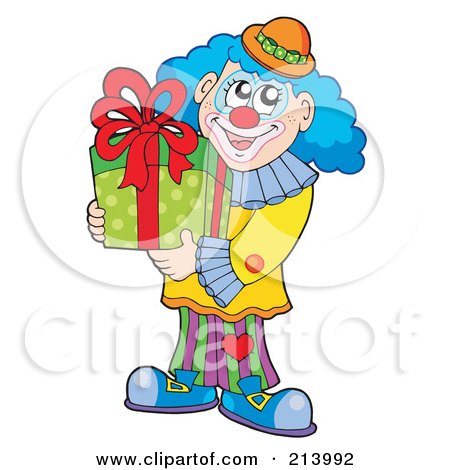 Royalty-Free (RF) Clipart Illustration of a Party Clown Carrying A Present by visekart