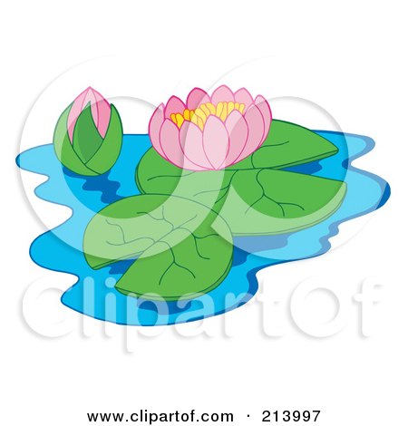 Royalty-Free (RF) Clipart Illustration of a Pink Lotus And Bud Floating On Water by visekart