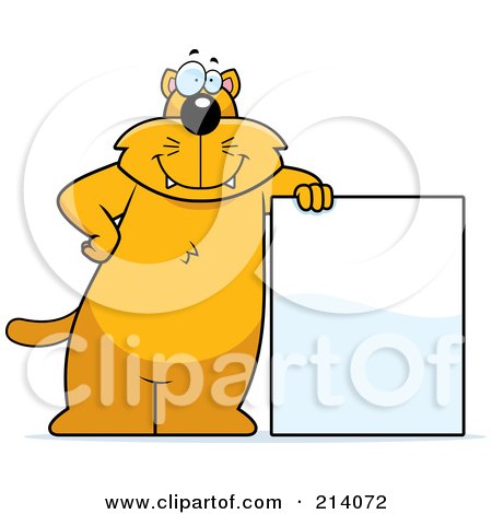 Royalty-Free (RF) Clipart Illustration of a Big Orange Cat Leaning On A Blank Sign by Cory Thoman