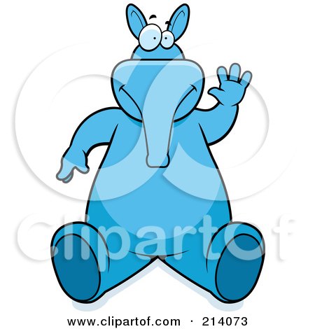 Royalty-Free (RF) Clipart Illustration of a Big Blue Aardvark Sitting And Waving by Cory Thoman