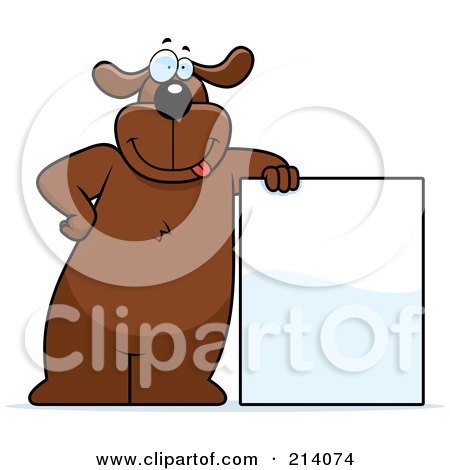 Royalty-Free (RF) Clipart Illustration of a Big Brown Dog Leaning On A Blank Sign by Cory Thoman
