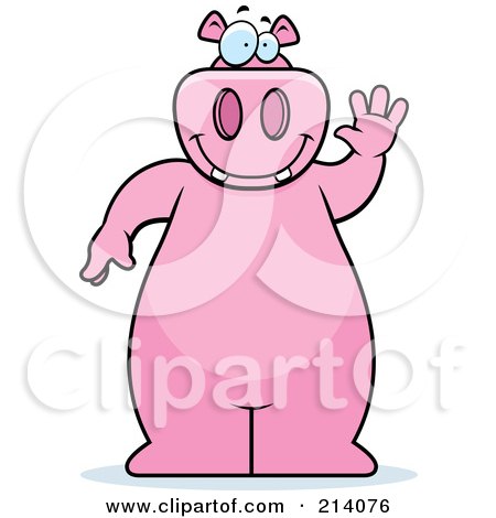 Royalty-Free (RF) Clipart Illustration of a Big Pink Hippo Standing On His Hind Legs And Waving by Cory Thoman