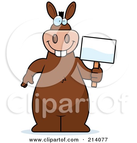 Royalty-Free (RF) Clipart Illustration of a Big Brown Donkey Holding A Small Blank Sign by Cory Thoman