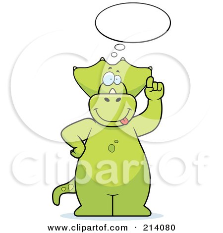 Royalty-Free (RF) Clipart Illustration of a Big Green Dino Under An Idea Cloud by Cory Thoman