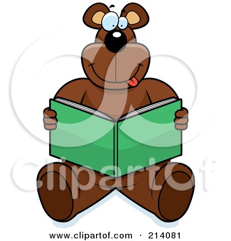 Royalty-Free (RF) Clipart Illustration of a Big Bear Sitting And Reading A Book by Cory Thoman