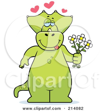 Royalty-Free (RF) Clipart Illustration of a Big Green Dino With Hearts And Flower by Cory Thoman