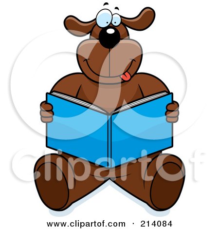 Royalty-Free (RF) Clipart Illustration of a Big Brown Dog Sitting And Reading A Book by Cory Thoman