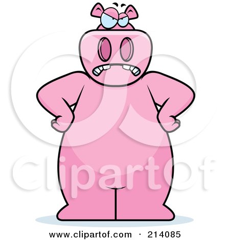 Royalty-Free (RF) Clipart Illustration of a Big Pink Hippo Standing On His Hind Legs With His Hands On His Hips by Cory Thoman