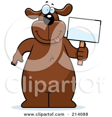 Royalty-Free (RF) Clipart Illustration of a Big Brown Dog Holding A Small Blank Sign by Cory Thoman