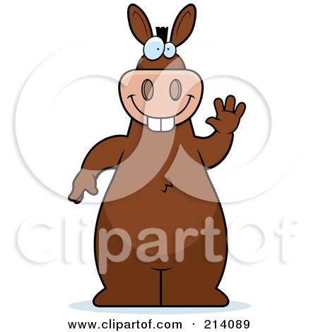Royalty-Free (RF) Clipart Illustration of a Big Brown Donkey Standing And Waving by Cory Thoman