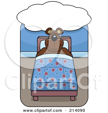 Royalty-Free (RF) Clipart Illustration of a Big Bear Sleeping In A Bed Under A Dream Cloud by Cory Thoman