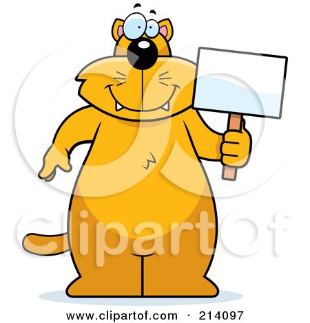 Royalty-Free (RF) Clipart Illustration of a Big Orange Cat Holding A Small Blank Sign by Cory Thoman