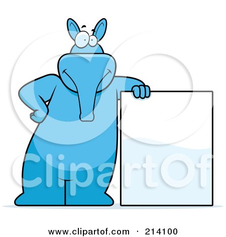 Royalty-Free (RF) Clipart Illustration of a Big Blue Aardvark Leaning On A Blank Sign by Cory Thoman