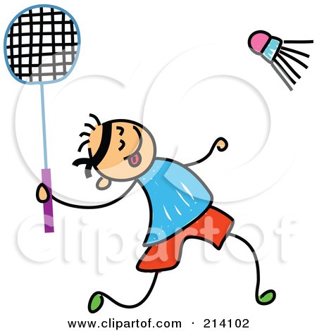 Royalty-Free (RF) Clipart Illustration of a Childs Sketch Of A Boy Playing Badminton by Prawny