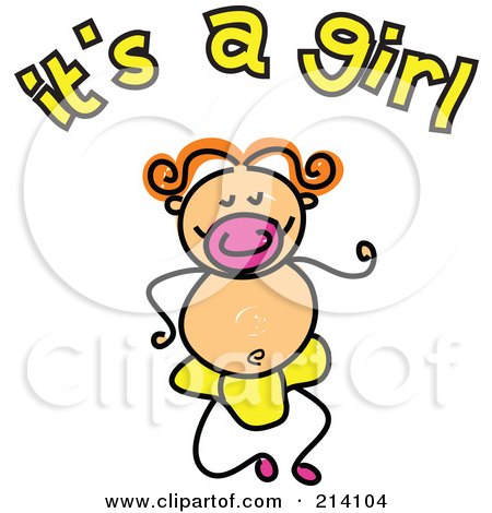 Royalty-Free (RF) Clipart Illustration of a Childs Sketch Of Its A Girl Text And Baby by Prawny